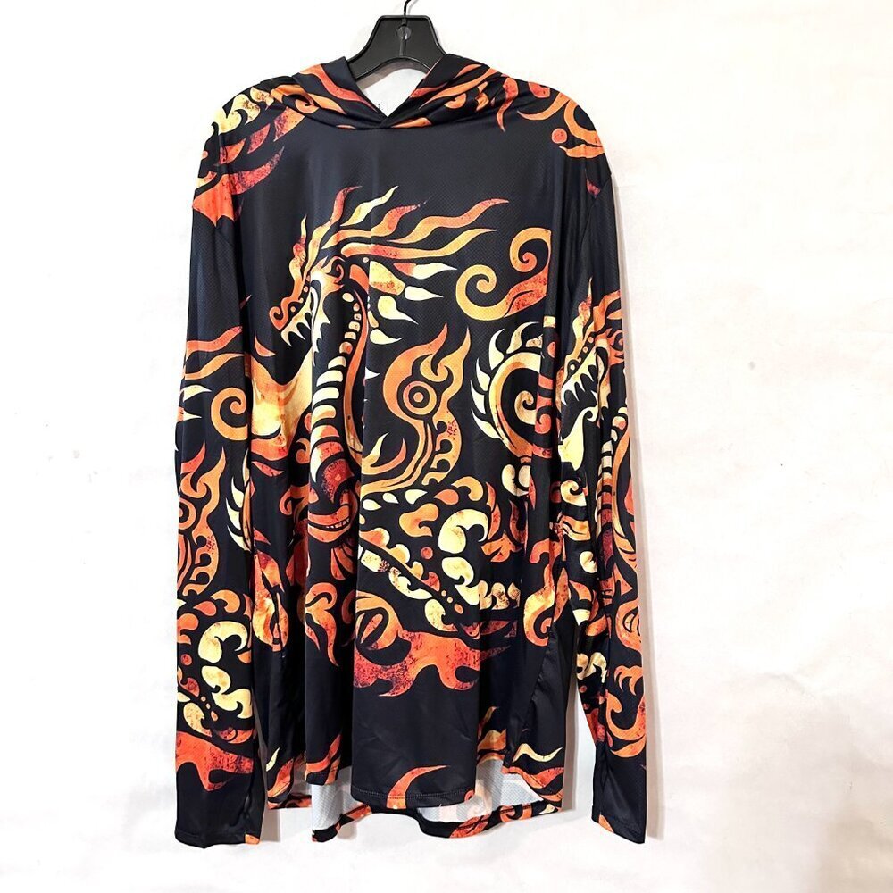 Dragon Batik Mens Long Sleeve Shirt Hooded Sports Size XL NWT UV 50+ Thumbhole - Picture 7 of 13